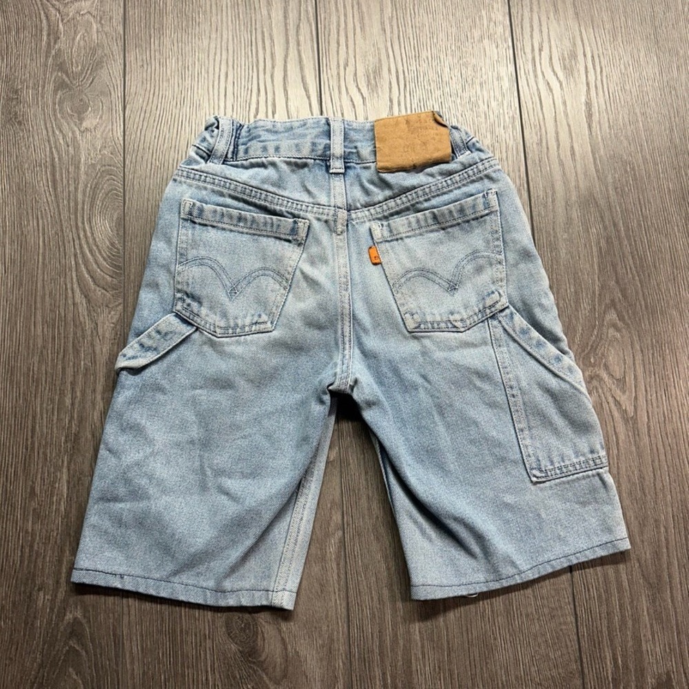 Vintage Levis Kids Orange Tab Carpenter Denim Shorts Light Wash 6X Adjustable